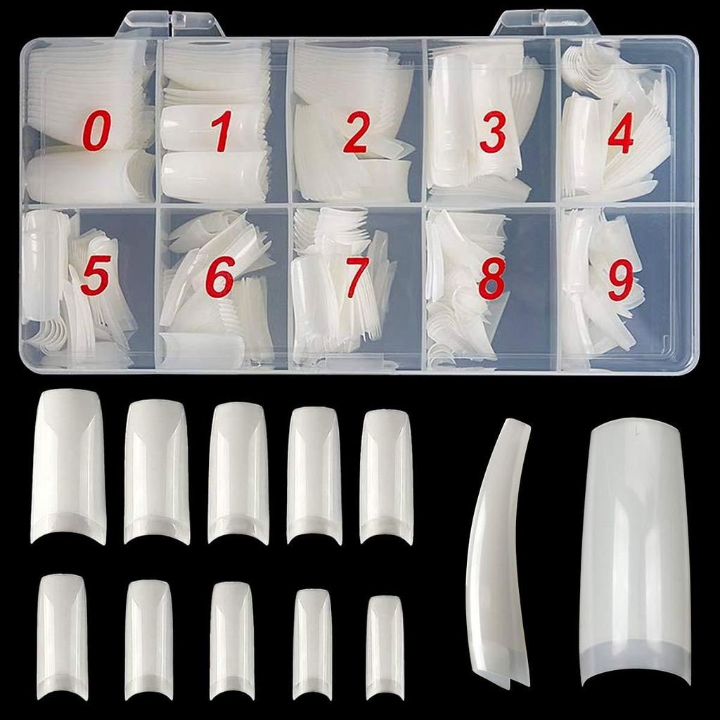 500 künstliche Fingernägel, natürliche Acryl-Nagelspitzen, inklusive transparenter Box