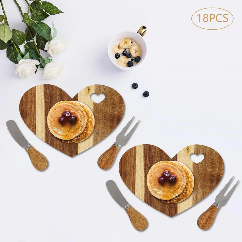 Set da formaggio - Tagliere - Legno - Vassoio da portata - Confezione regalo - Cucina - 8