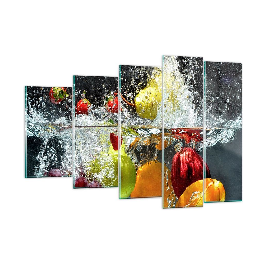 Bilder auf glas - Früchte Wasser Spritzer Essen - 150x100cm - Glasbilder - Wandbilder - Kunstdruck - zum Aufhängen bereit - Wanddekoration aus Gl...