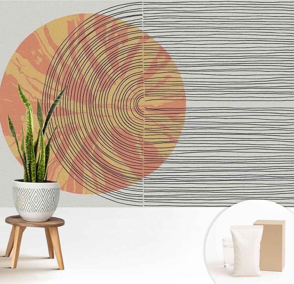 Fototapete - 208x146 cm - Tapete - Wandtapete - Wandbilder - Dekofolie - Tapete Folie - Wand - Dekoration - Wohnzimmer - Kreis mit Linien