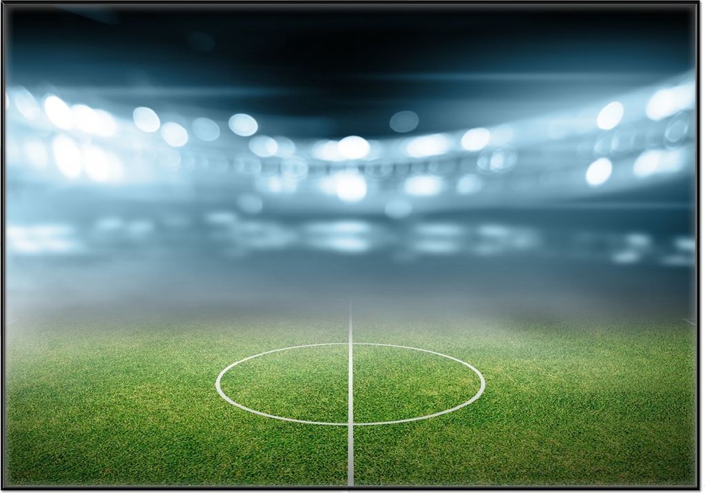 Wallario Wandbild Fußball Stadion Mittellinie II, Größe: 70,30 x 100,30 cm, Poster mit schwarzem Aluminiumrahmen
