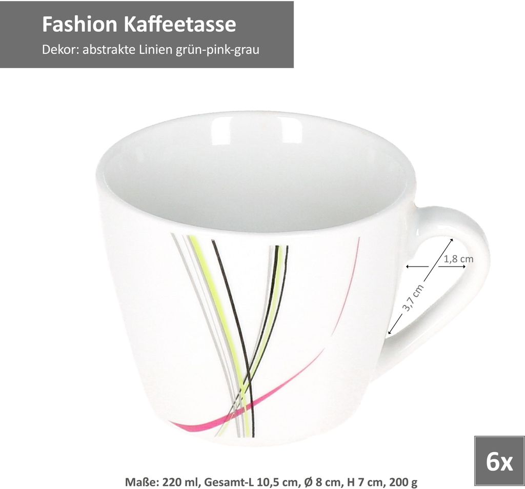 12-tlg. Kaffeetassen-Set Fashion 220ml: 6x Tassen + Produktbild 5