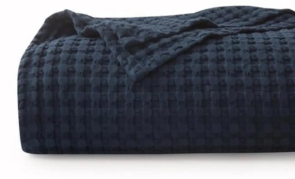 Linge de lit en coton gaufré bleu marine 220x240 cm idéal été hiver