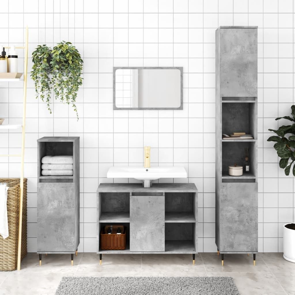 The Living Store Badschrank Betongrau 30x30x100 cm Holzwerkstoff
