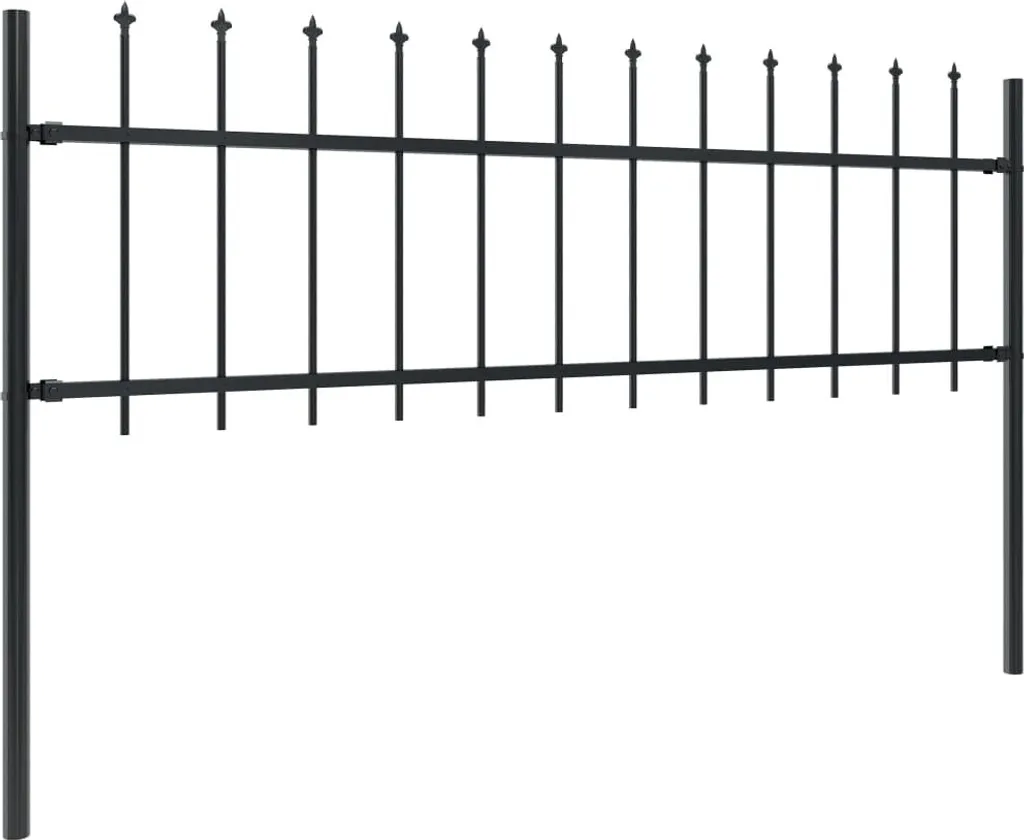 Clôture de jardin anti-intrusion en acier noir avec lances 1,7 x 0,6m