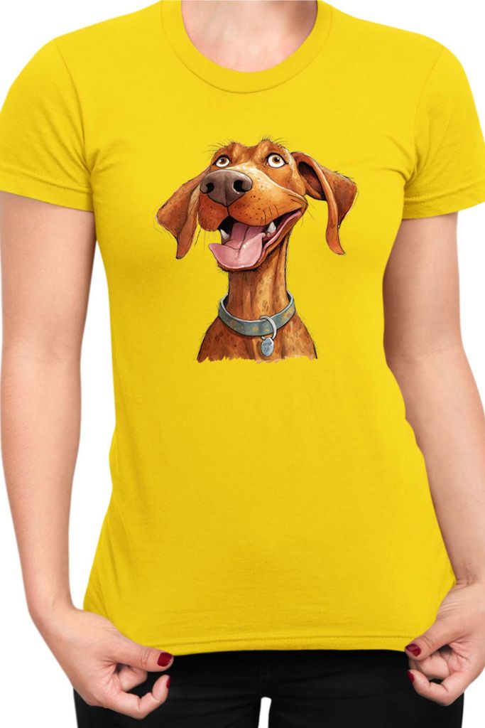 Damen T-Shirt Funny Dogs Breeds Vizsla Dog Breed, Lady L / Gelb