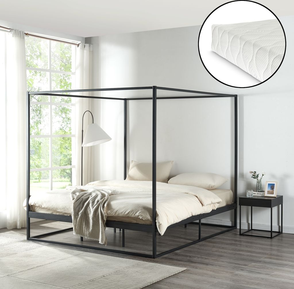 Himmelbett ’Kristianstad’ mit Matratze 180 x 200 cm Metall Produktbild 