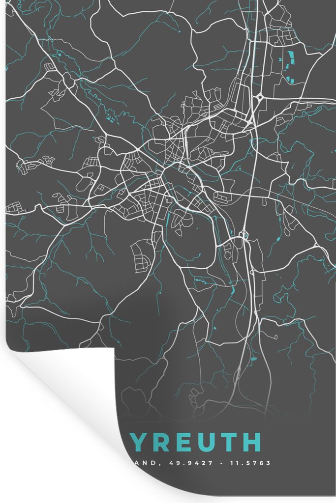 MuchoWow Wandtattoo Wandsticker Wandaufkleber Deutschland - Blau - Bayreuth - Stadtplan - Karte 20x30 cm Selbstklebend und Repositionierbar - Sti...