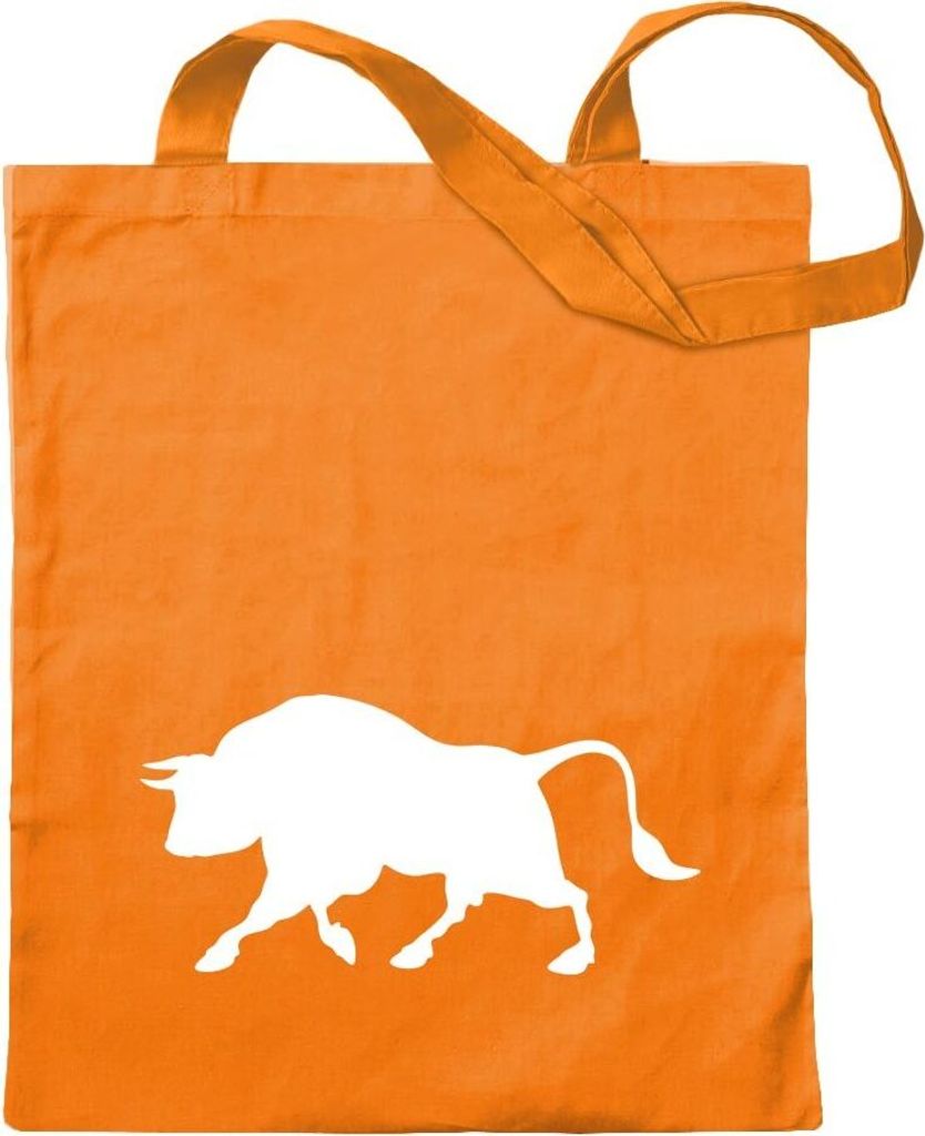 Kiwistar - Baumwolltasche - mandarin - Stier Motiv 2 - Bulle - Hausrind - Tragetasche Stoffbeutel Umhängetasche Langer Henkel