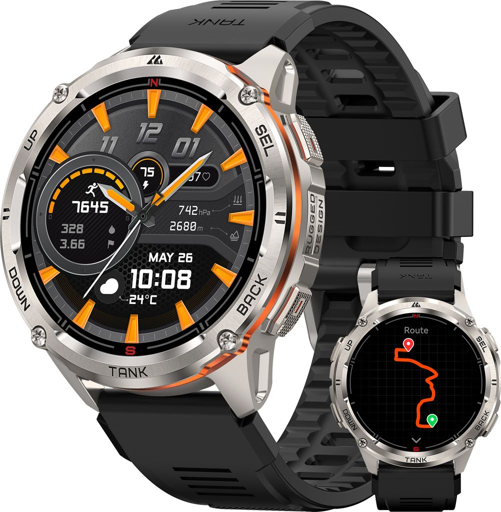 KOSPET TANK T3 Ultra 2 GPS Smartwatch Herren,Edelstahl Gehäuse, 5ATM Wasserdicht, 60+Tage Akkulaufzeit, Bluetooth anrufen,Fitnessuhr mit 1,43" A...
