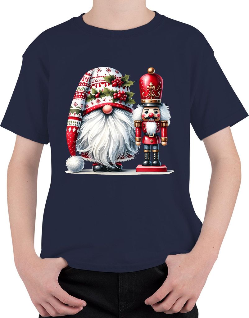 Weihnachtsmann und Nussknacker festliches Design für Weihnachten Uni Kinder T-Shirt, Navy, 116