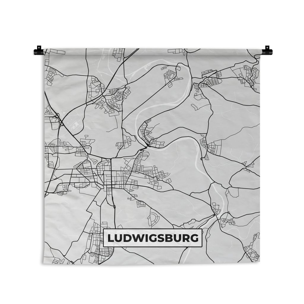 MuchoWow Wandteppich Wandbehang Stadtplan - Ludwigsburg - Karte - Deutschland 60x60 cm Tapisserie Dekoration Wandtuch - Dekorationen - Wand Decke