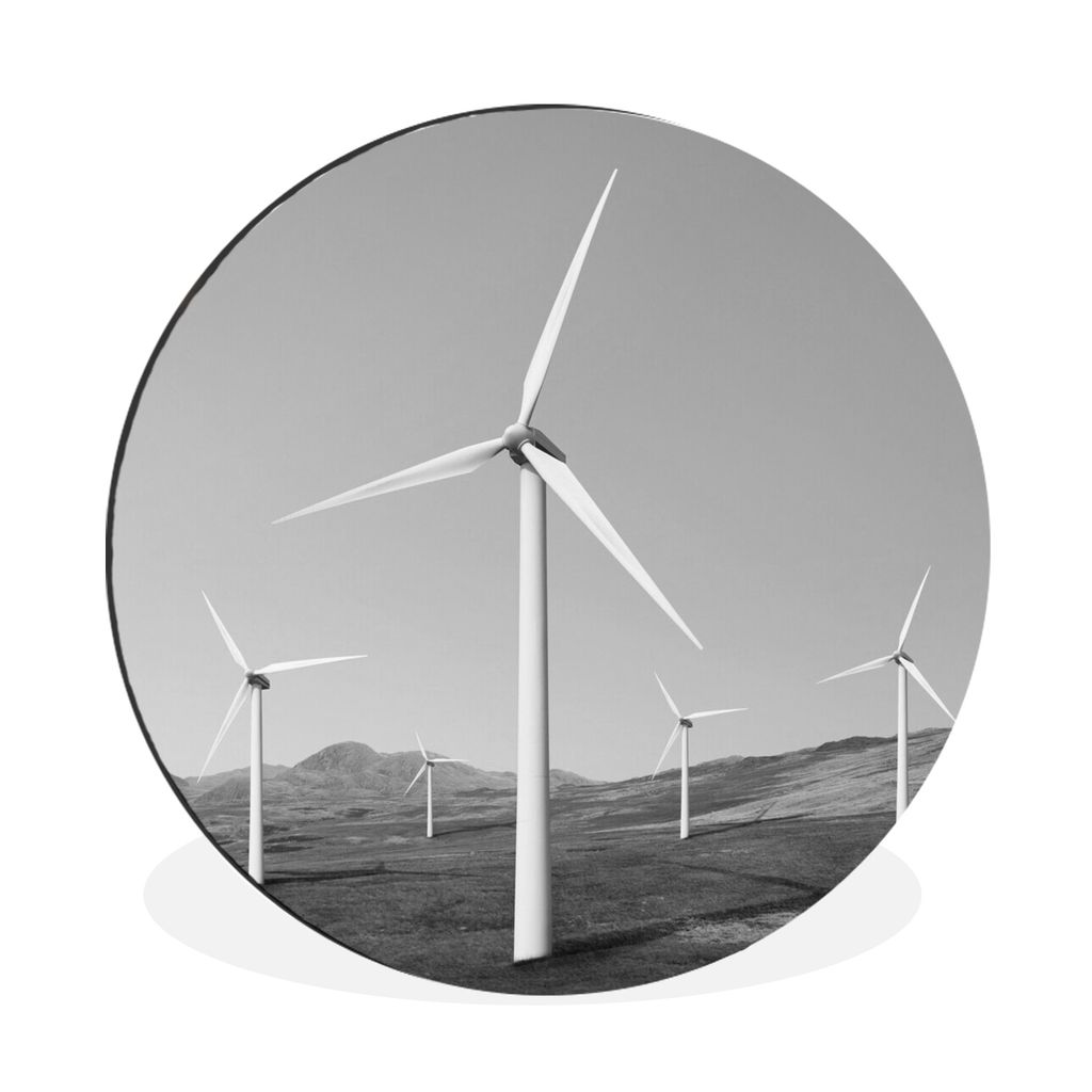 MuchoWow Aluminium Wandkreis Windmühle - Schwarz - Weiß Ø 30 cm Wanddeko Modern Wohnzimmer - Wand Bild - Wohnzimmer - Runde Bilder - Alubilder...