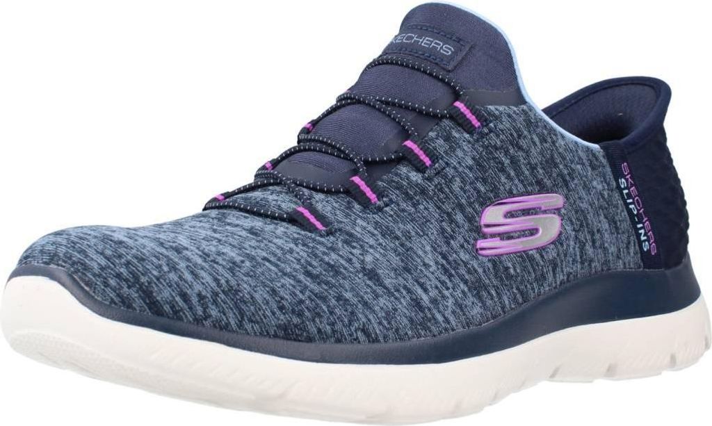 A single blue Skechers shoe is shown from the side against a white background.