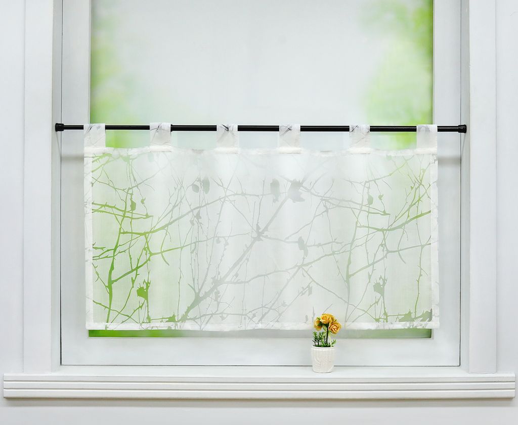 Joyswahl Scheibengardine Schlaufen Voile Bistrogardine Kurz Küchengardinen mit Pflaumenmuster Halbtransparent Weiß BxH 120x30cm