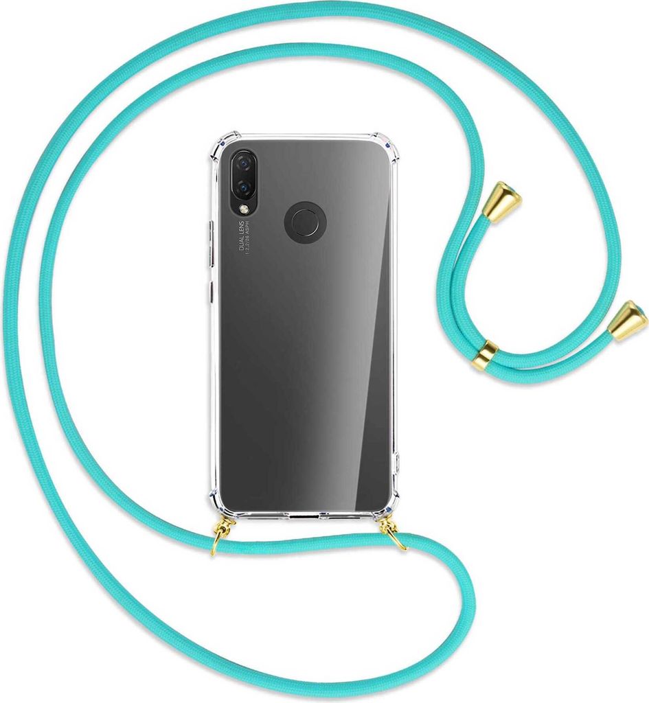 Handykette Backcover-Schutzhülle mit Band (Metall goldfarben) für Huawei P Smart Plus, nova 3 / 3i - türkis