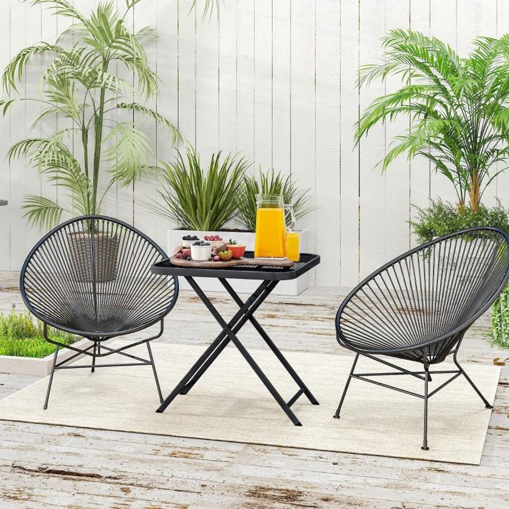 okwish Outdoor klappbarer Gartentisch mit rattan-inspirierte Stahldesign,Wetterfest Balkontisch Terrassentisch mit Stahlkonstruktion,Schwarz
