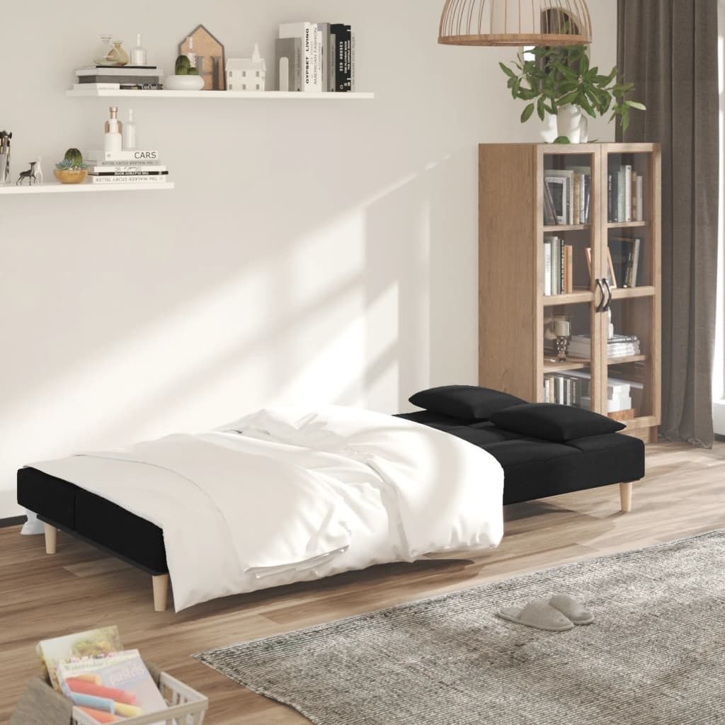"im Sonderangebot"Schlafsofa - CLORIS - Bettsofa eleganten Design - 2-Sitzer mit 2 Kissen Schwarz Stoff - 200 x 84,5 x 69 cm - NeuMöbel2778142