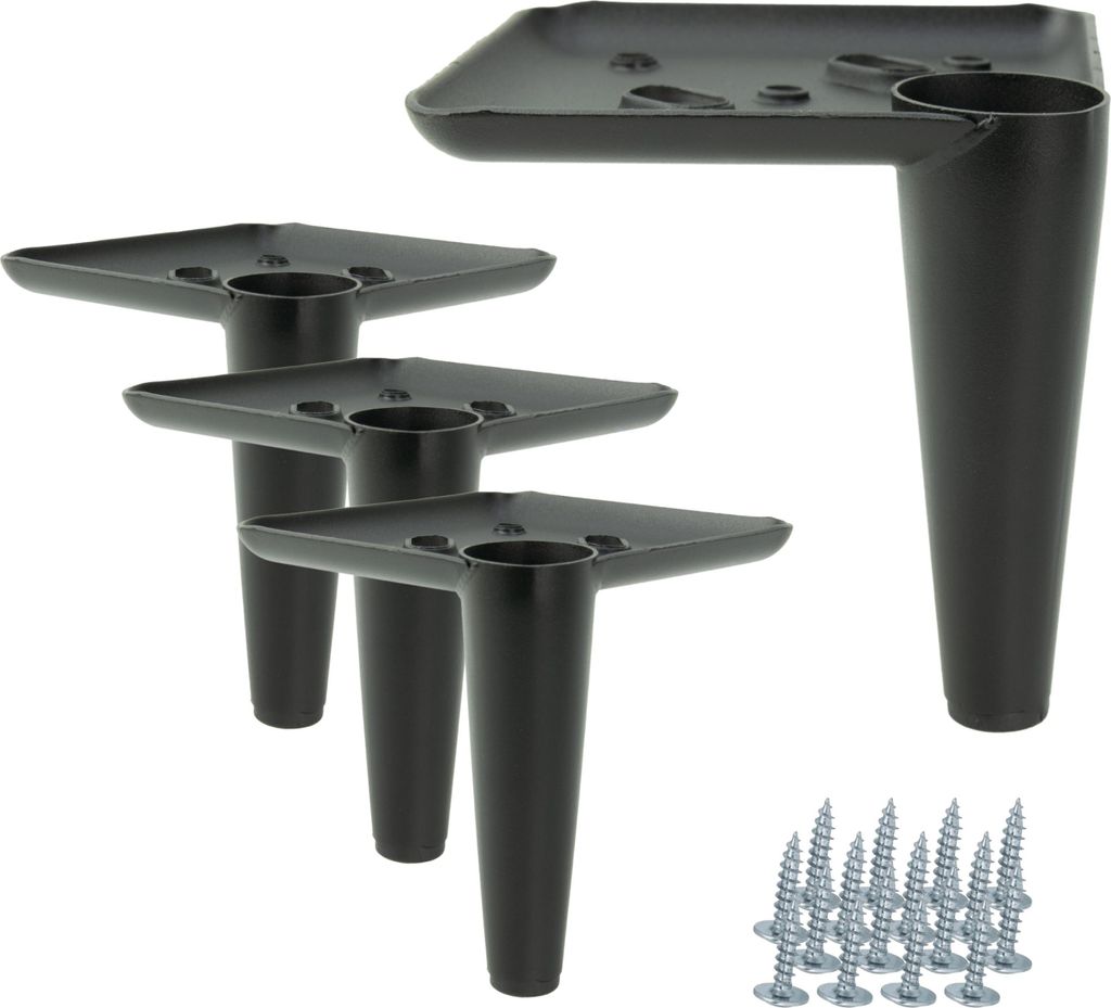 4er Set Schwarze Metallmöbelbeine - 10 cm Höhe, Matt Finish, Ideal für Sofas und Schränke, Stylische und Funktionale Designlösung für Ihr Zuh...