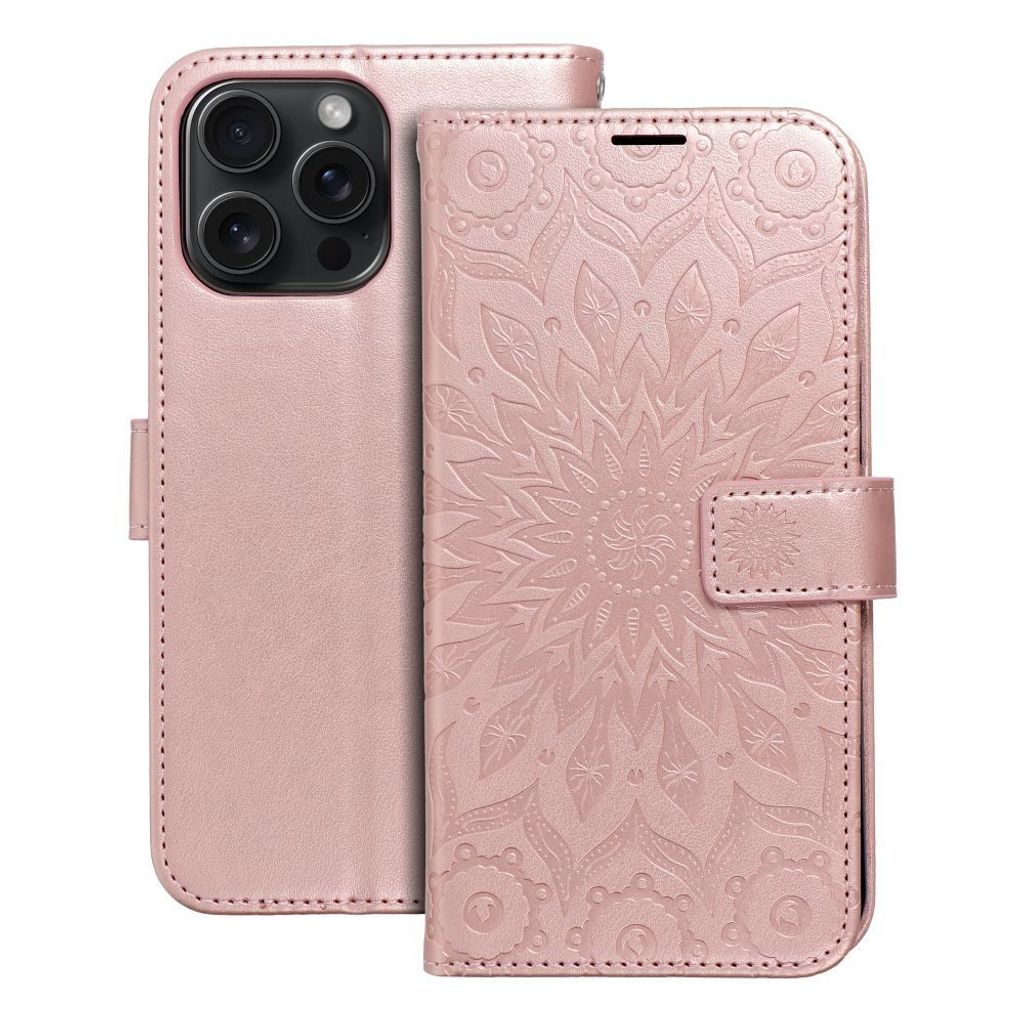 MEZZO Buchhülle passend für IPHONE 15 Pro Max mandala rose gold