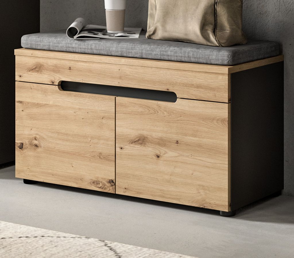 Garderobe Sitzbank "Cooper" Artisan Eiche und grau Produktbild 