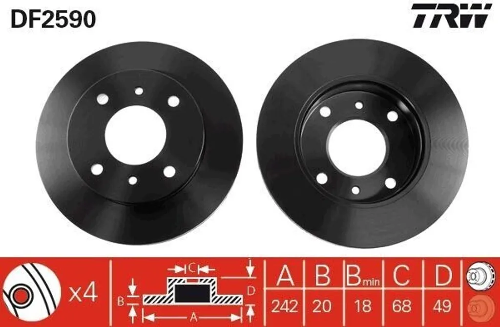 Disque de frein TRW DF2590 pour entretien et rénovation Nissan Primera