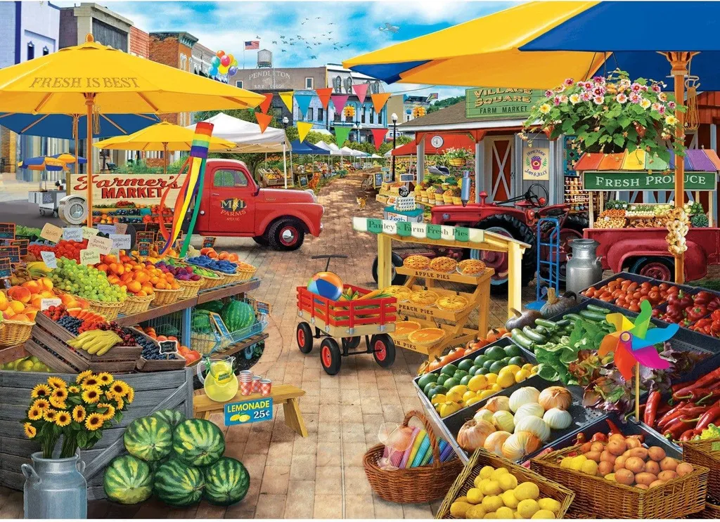 MasterPieces Puzzle Market Square 1000 pièces - Jeu Cherche et Trouve