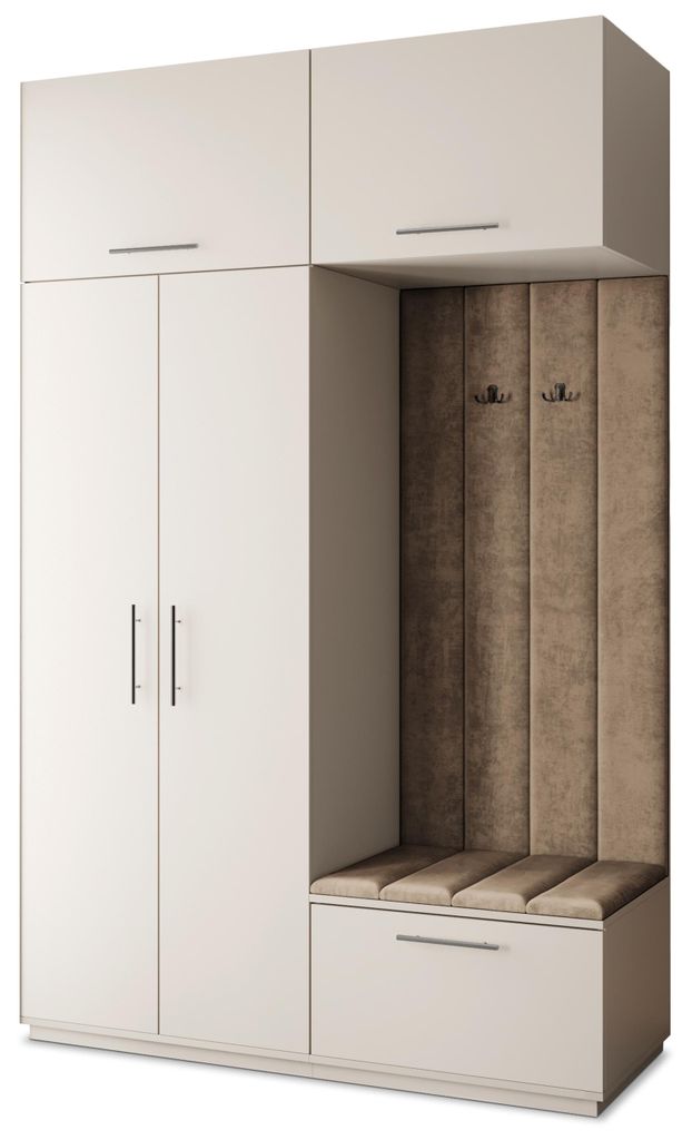 Masseno Garderobe-Set REMA 150/240/60 cm Modern Garderobenschrank Kaschmir, Veloursstoff MONOLITH 09 (Beige)