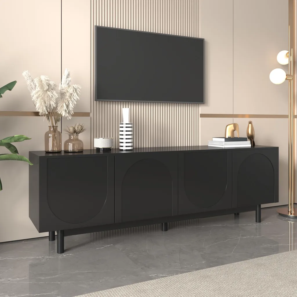 Meuble TV de Salon Noir 175 cm - Idéal pour Grand Écran et Home Cinéma Chic