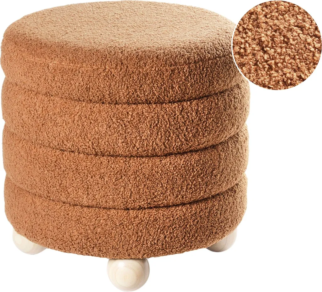 Petit Tabouret Gain de Place Bouclette Brun Doré pour Salon Moderne