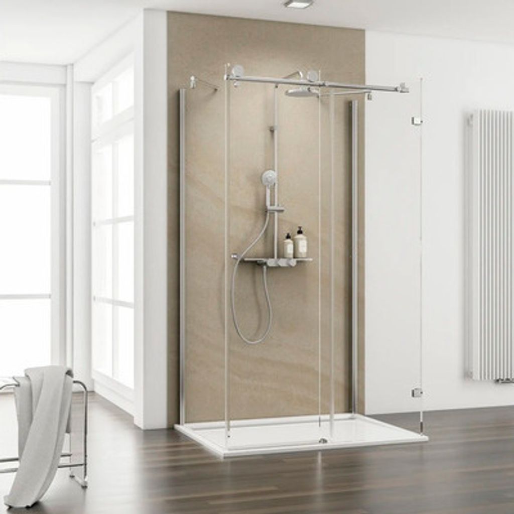 Gleittür/Schiebetür mit Seitenwänden SCHULTE MasterClass 70 x 170 x 70 cm Profil chrom Klarglas Festelement rechts/Tür l