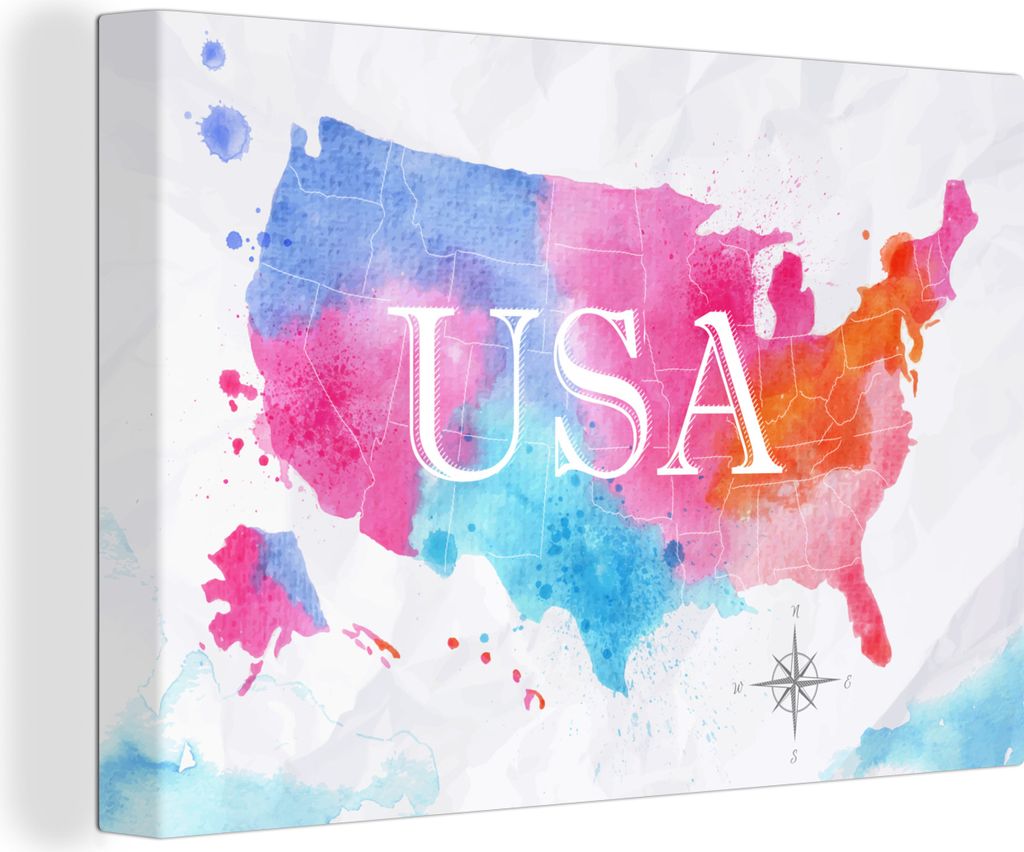 OneMillionCanvasses - Leinwandbilder - 150x100 cm, Amerika - Weltkarte - Aquarell, Wandbilder Kunstdruck Wanddekoration