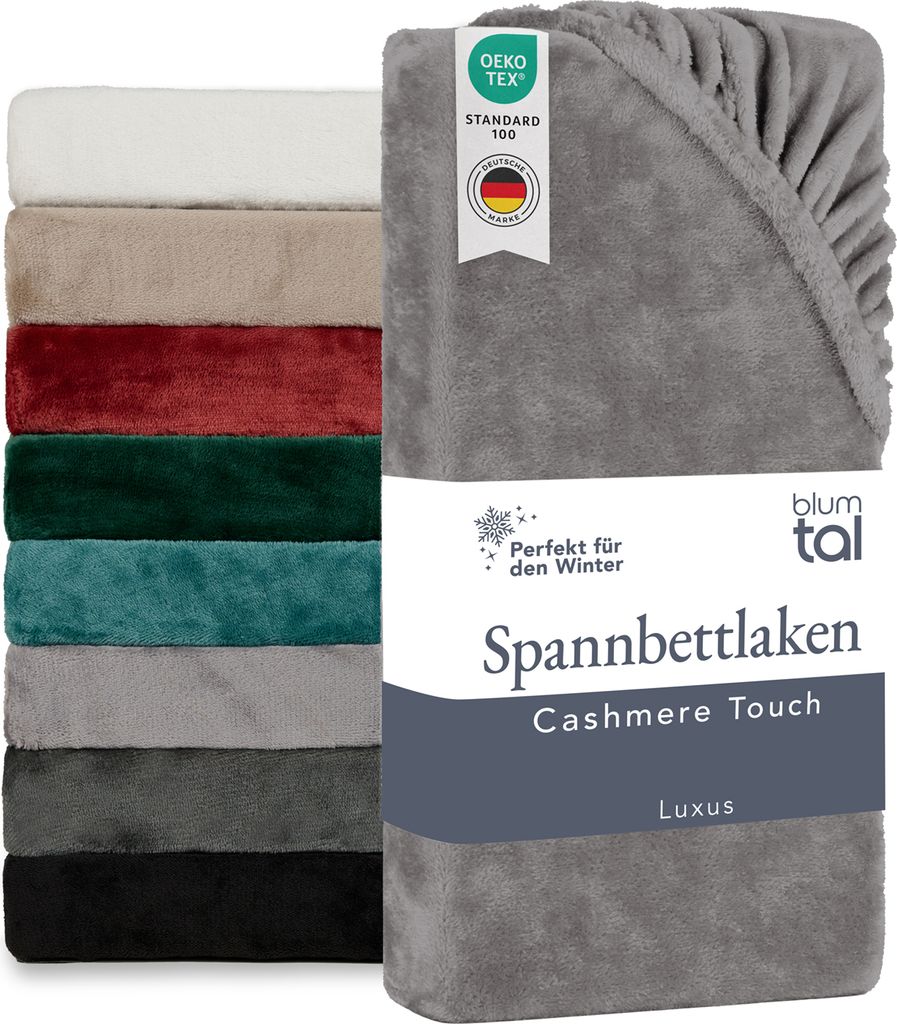 Blumtal Spannbettlaken Cashmere Touch 160x200 cm Plüsch - Plüsch Spannbettlaken 160x200 aus Mikrofaser - Bettbezug Winter - Bettlaken weich Grau
