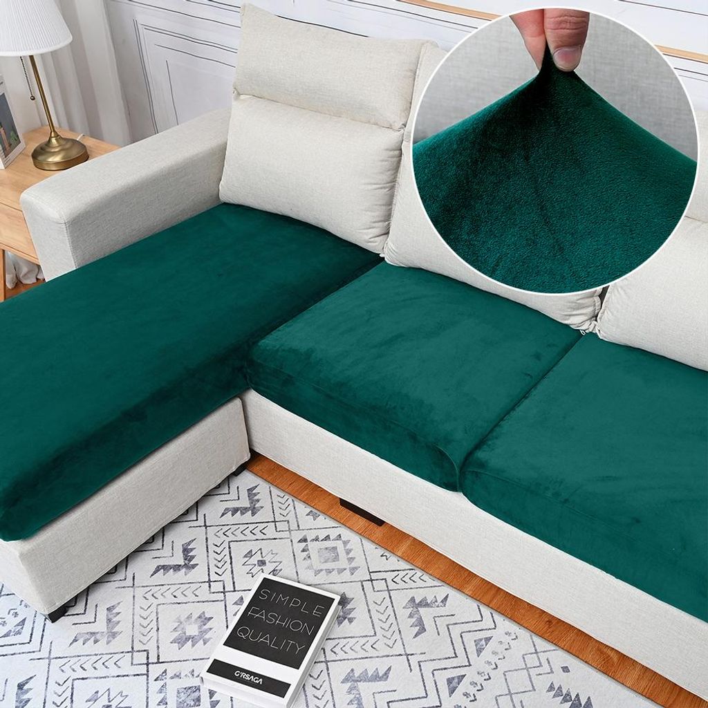 Sofa Sitzkissenbezug, Stretch Samt Sofabezug, Elastische Sofahusse Sofa Abdeckung, Sofa Sitzkissen Schonbezug (für 1 Sitzer, Grün)