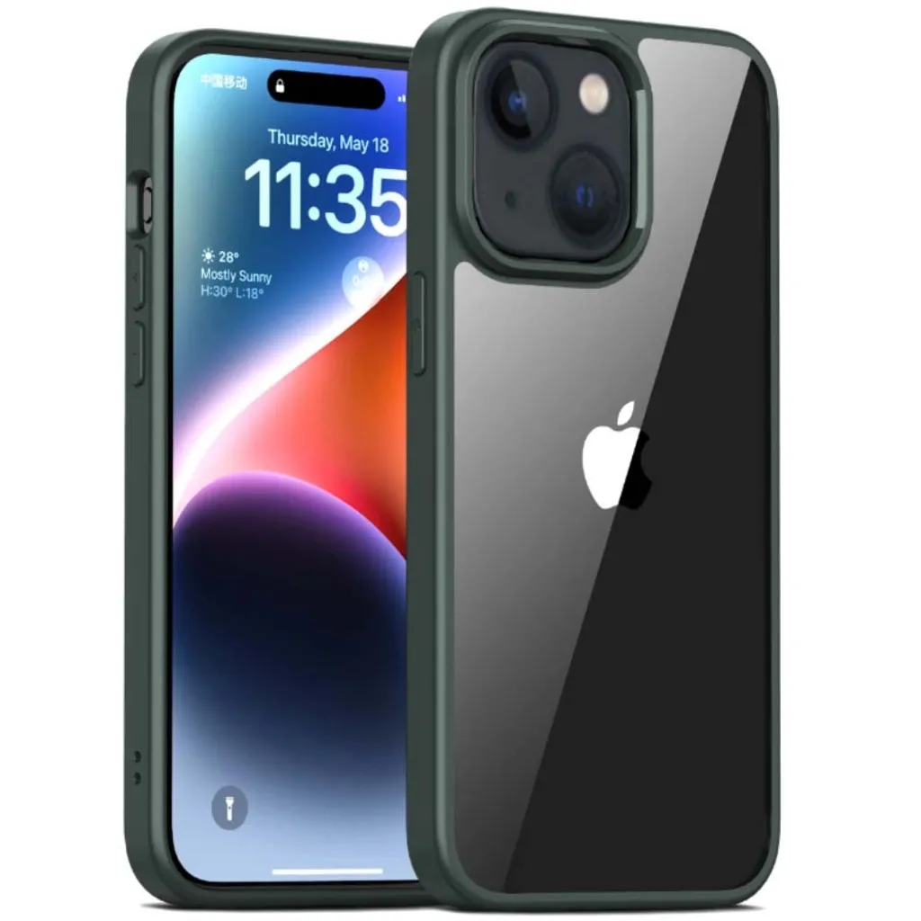 Custodia iPhone 14 Smartphonica TPU Verde Scuro | Retro Trasparente