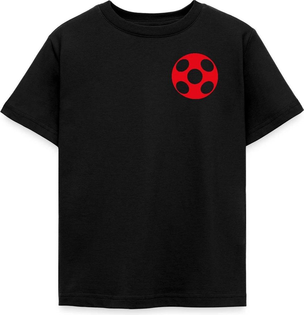 Spreadshirt Miraculous Ladybug Umrisse Front- & Backprint Kinder T-Shirt, 110/116 (5-6 Jahre), Schwarz