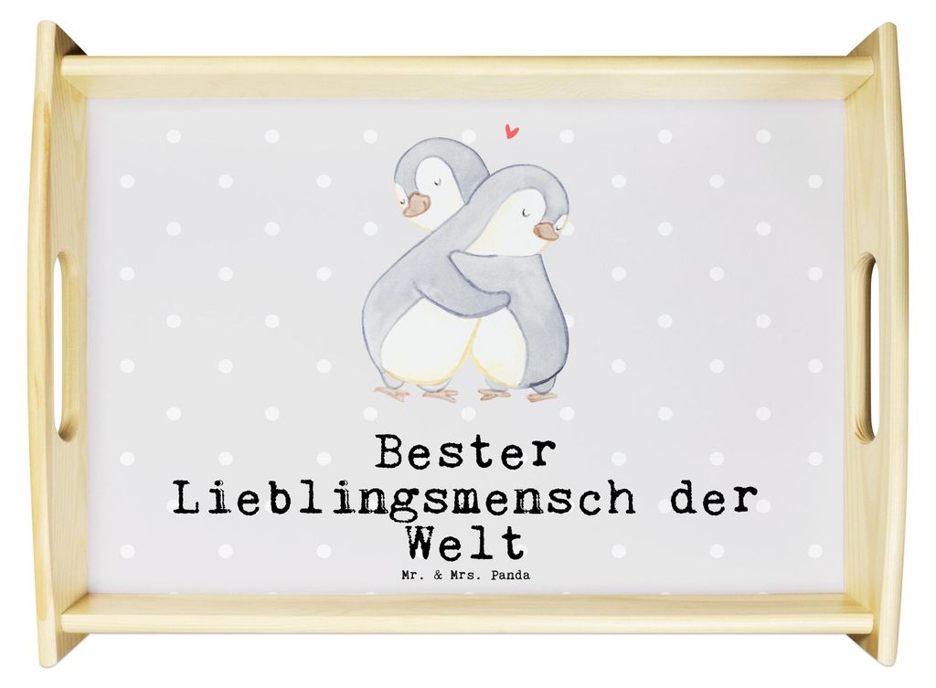 Mr. & Mrs. Panda Tablett Pinguin Bester Lieblingsmensch der Welt - Grau Pastell - Geschenk, Familie, Mama, Papa, Geschenkidee, Herz, kaffeetablett,...