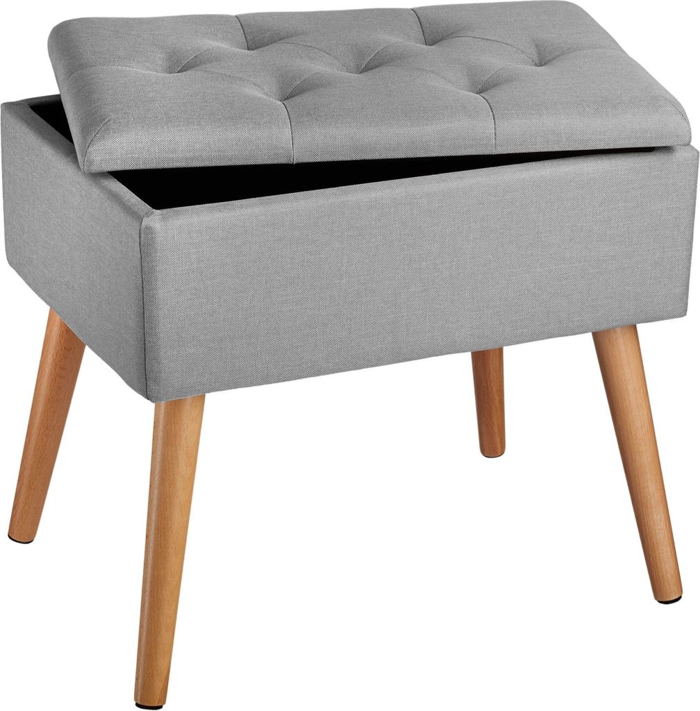 Banc avec coffre de rangement aspect lin RANYA - gris clair Image du produit 