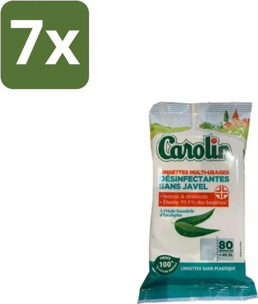 Lingettes Nettoyantes Eucalyptus Carolin Multi-surfaces Lot de 7 Packs
