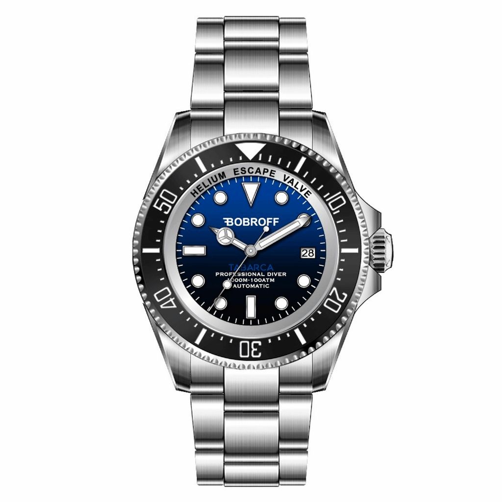 Herrenuhr BF00 Automatik Saphirglas 44 mm Edelstahl Blau 100 ATM wasserdicht