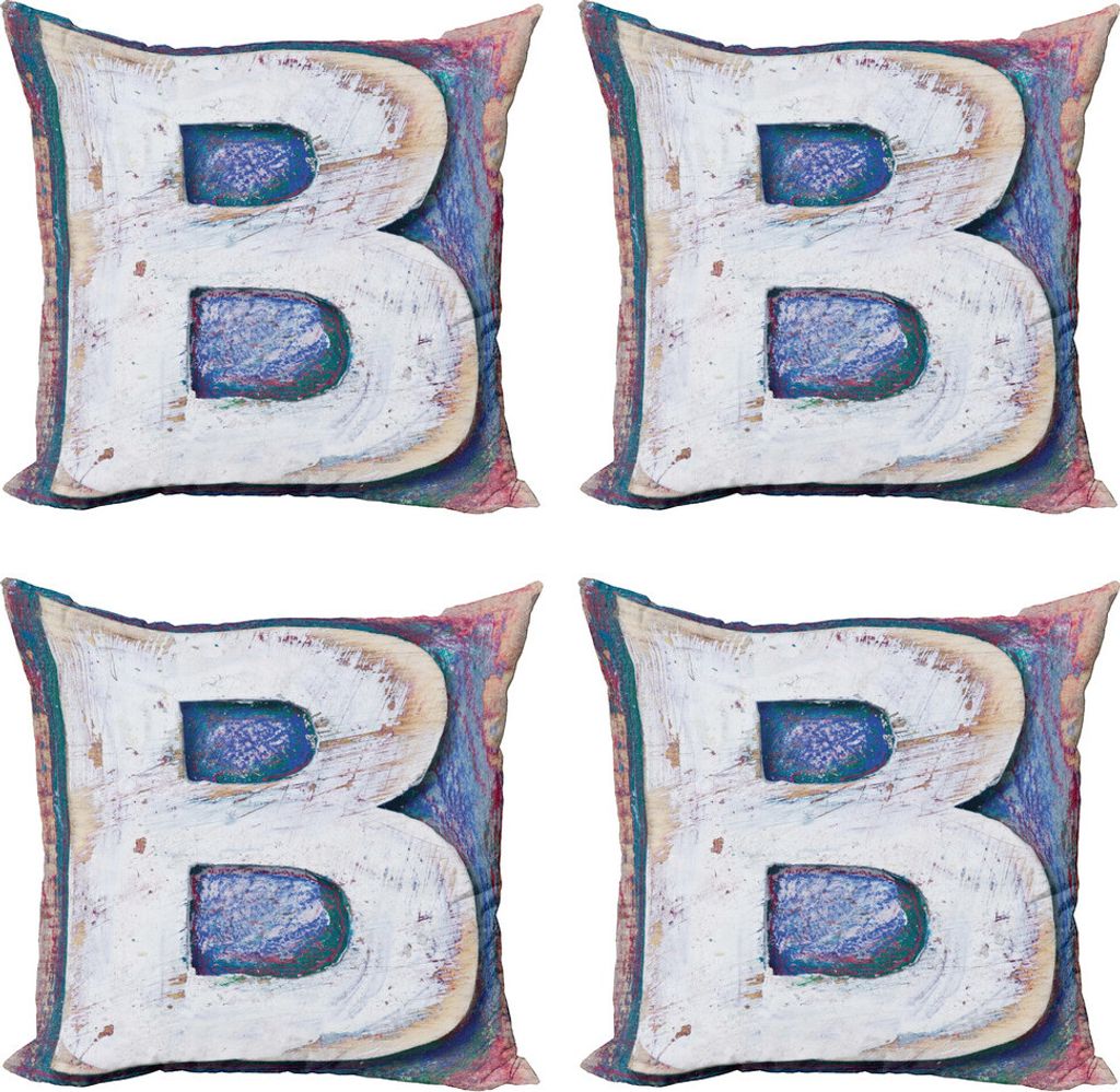 ABAKUHAUS Buchstabe b Kissenbezug Set (4 Stück), Drucken Alte B, Moderner Doppelseitiger Digitaldruck, 40 cm x 40 cm, Mehrfarbig