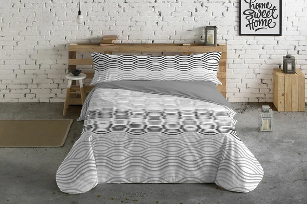Housse de Couette Hosteline Mojacar Gris pour Lit Double - Parure 3 Pièces
