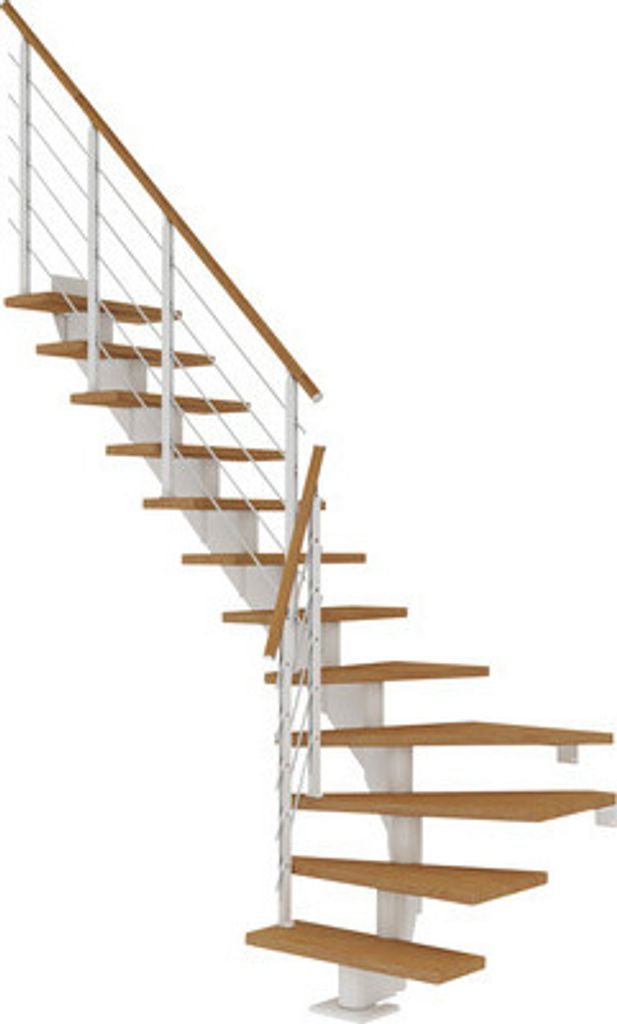 Pertura Mittelholmtreppe Alena Eiche Leimholz Weiß 1/4 gewendelt unten links/rechts 75 cm 13 Stufen / 14 Steigungen Reli