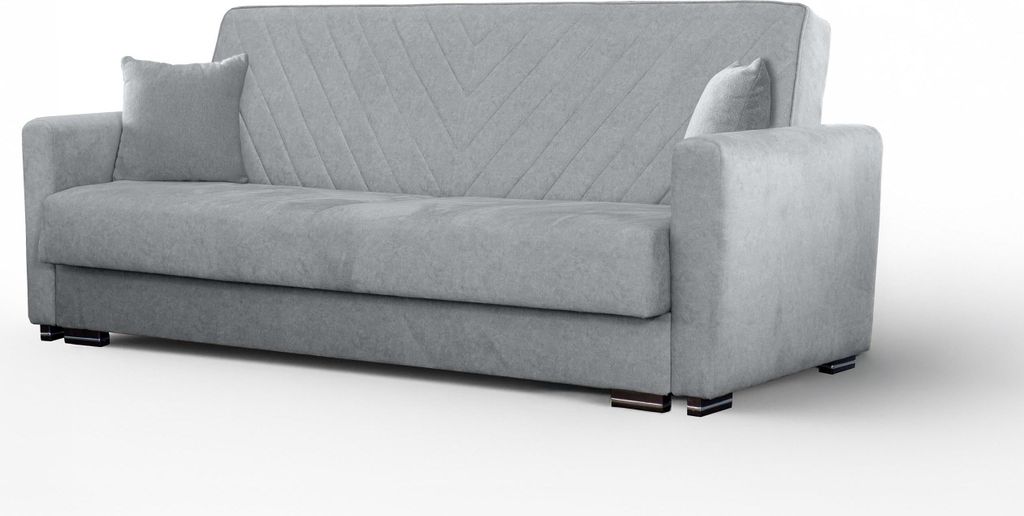 BETTSO Bequemes graues VERA Sofa mit Schlaffunktion und gesteppter Rückenlehne für das Wohnzimmer