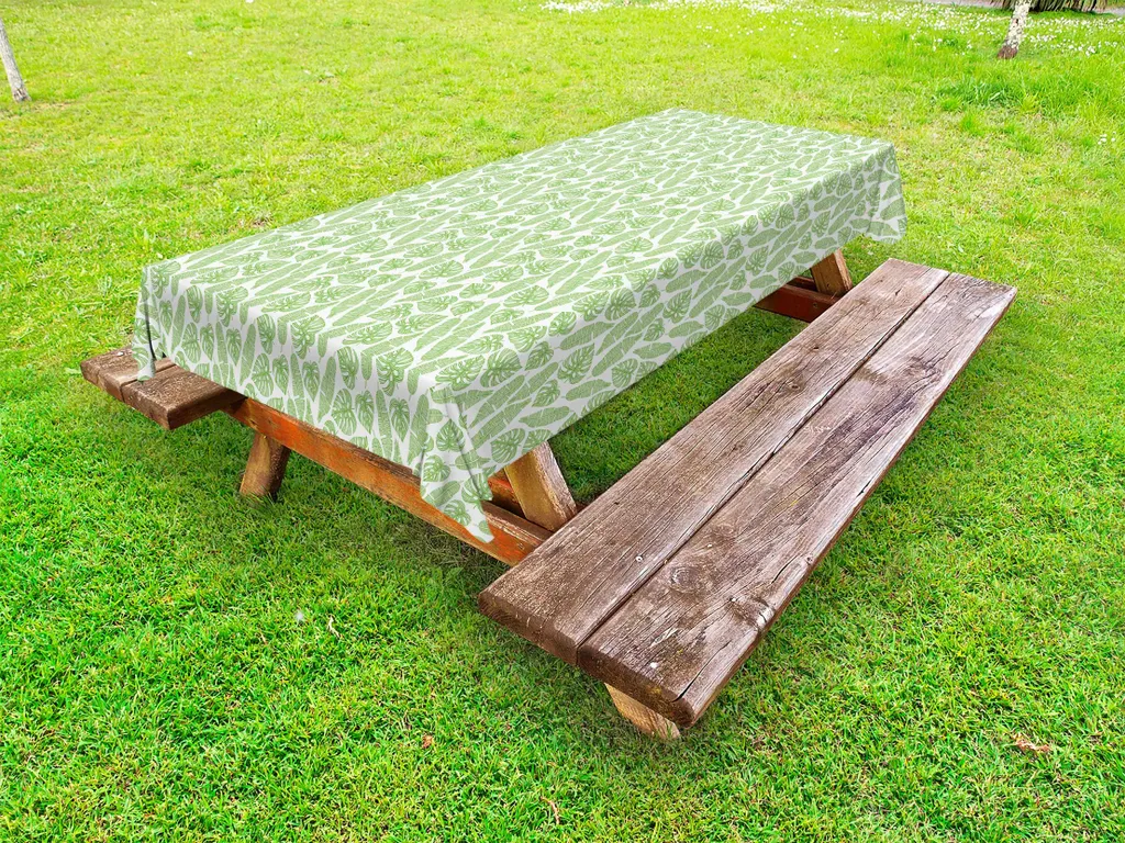 ABAKUHAUS Tovaglia Aloha Outdoor, motivo artistico Tropical Hawaiian Jungle Leaves ripetuto in tinta unita, verde lime e bianco, 145x265 cm
