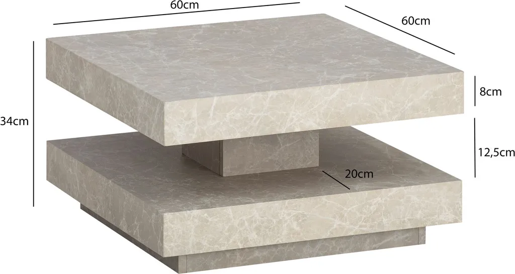 Table basse aspect pierre sable 60x60 cm design moderne et robuste - 3