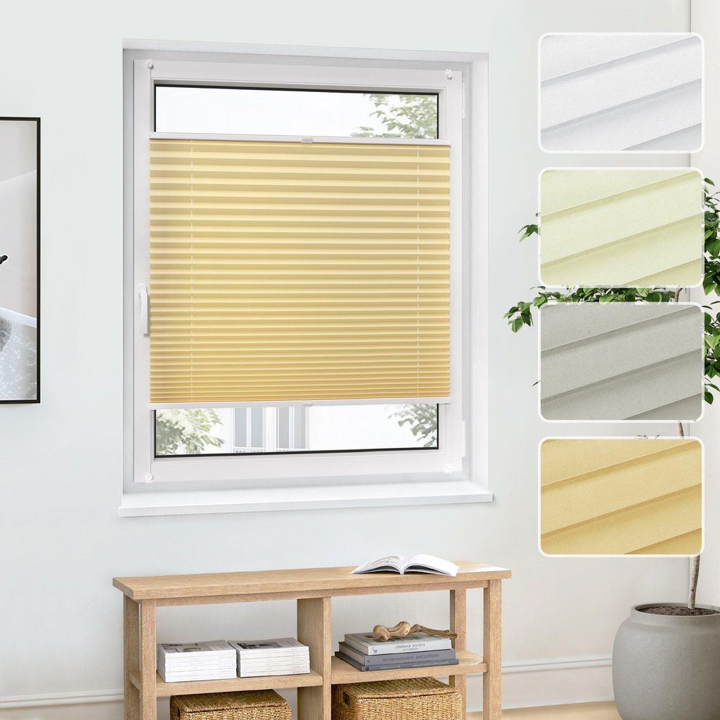 Plissee Beige 125x130cm Klemmfix ohne Bohren Blickdicht Produktbild 