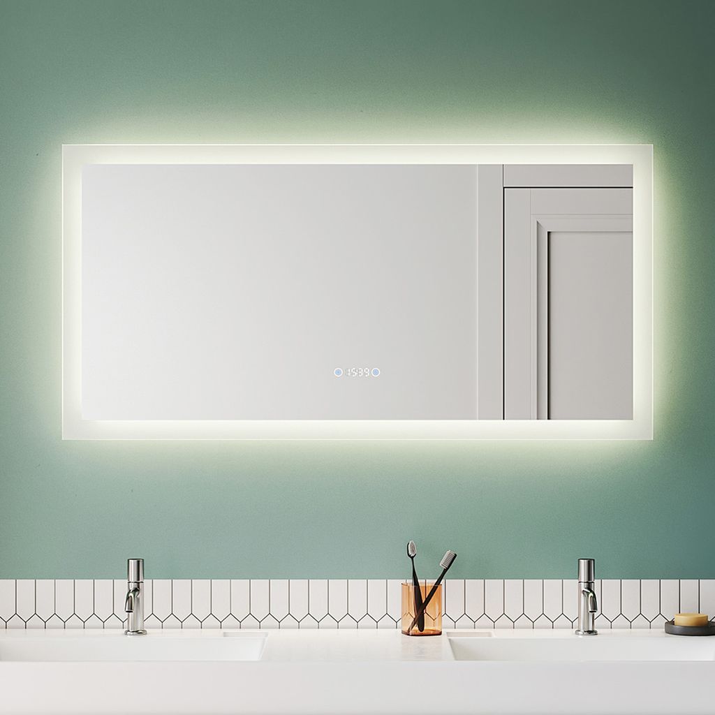 SONNI Badspiegel mit Beleuchtung Einstellbar in 3 Farben LED 120x60cm Touch Uhr Beschlagfrei Wandspiegel Kosmetikspiegel
