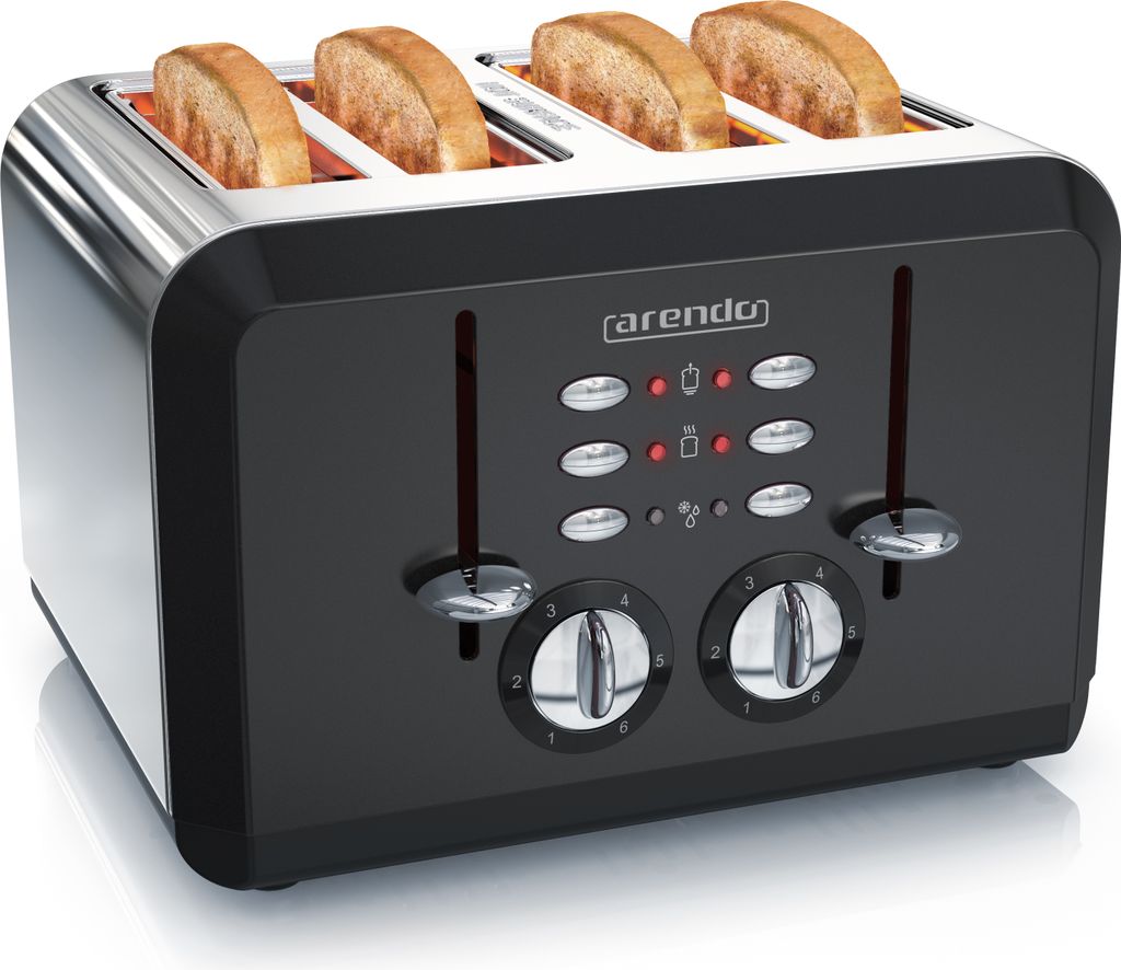 Arendo - Automatik Toaster 4 Scheiben in Edelstahl - bis zu vier Sandwich und Toast-Scheiben - Bräunungsgrad 1-6 - Aufwärm- und Auftaufunktion - ...