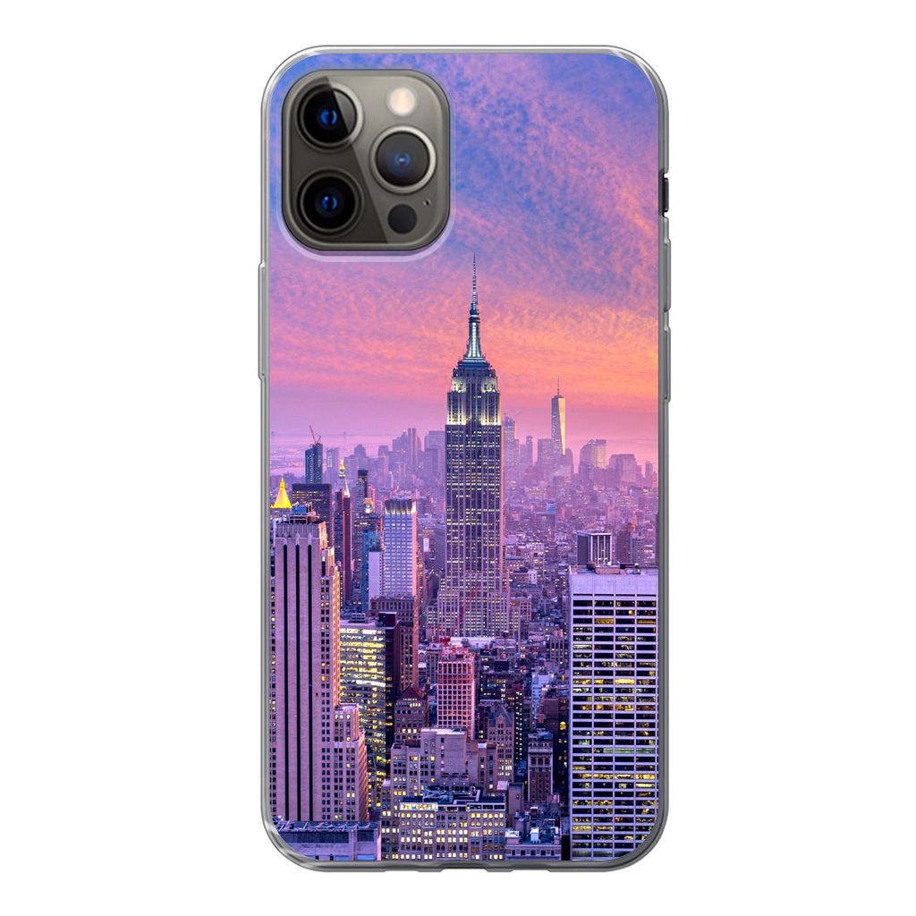 MuchoWow Handyhülle Schutzhülle Hülle für iPhone 12 Pro New York - Farben - Skyline Silikon Softcase Handy Hülle - Abdeckung